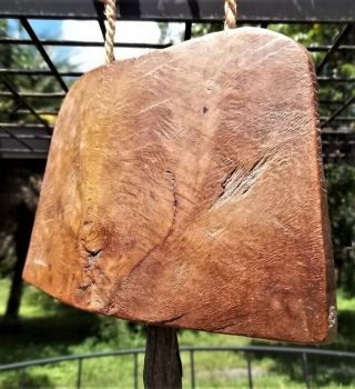 Antique/vintage Rustic Hand Carved Teak Wood Cow Bell - India
