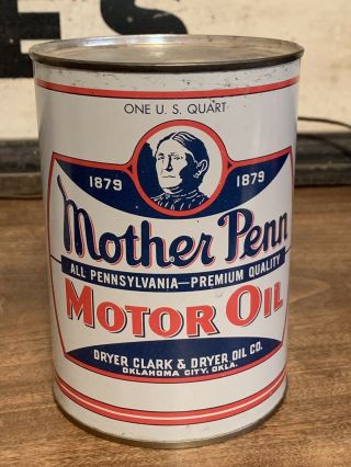 Vintage Mother Penn Motor Oil 1 Qt Metal Can Gas Station Sign_empty