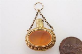 Lovely Antique Georgian English 18k Gold Agate Scent Bottle Charm C1820