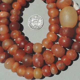 25 Inch 63.  5 Cm Strand Ancient Calcite Carnelian Agate Beads Mali 4104