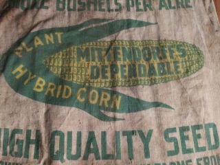 Rare 1950 Vintage Mittendorffs Hybrid Corn Seed Bag Sack Old Farm Sign Normal Il