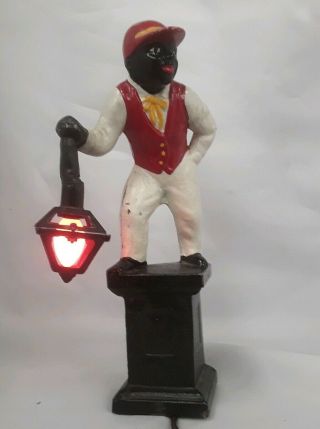 Vintage Cast Iron Lawn Jockey Black Americana Groomsman Lamp