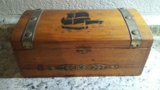 Vintage Cedar Wood Treasure Chest Jewelry Trinket Box