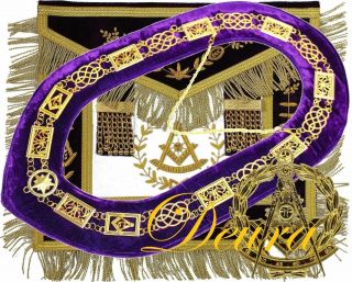 Masonic Grand Lodge Past Master Apron,  Chain Collar Purple,  Jewel Complete Set