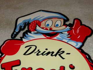 Vintage " Drink Frostie Root Beer W/ Elf " 12 " Metal Soda Pop Gasoline & Oil Sign