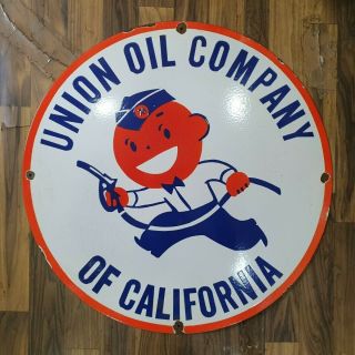 Union Oil Company Vintage Porcelain Sign 24 Inches Round