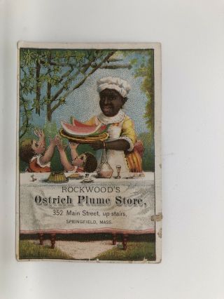 Black Americana Trade Card For Rockwood’s Ostrich Plume Store