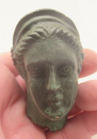 Circa 200 - 300ad Ancient Roman Bronze Statue Fragment Head Of Diana Scarce