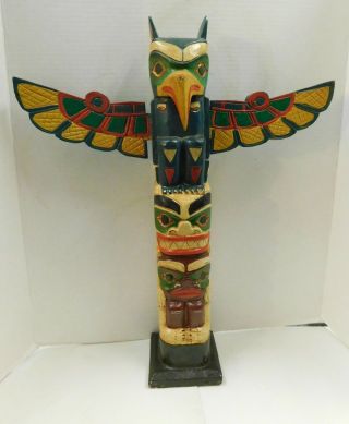 20 " Vintage Northwest Coast Carved & Painted Wood Totem Pole
