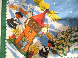 Vintage Christmas Holiday Print Pyramid Village Design Linen 22 " X 22 " Cloth