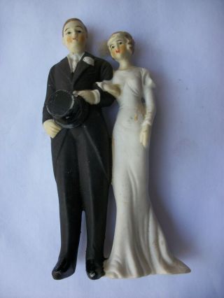 Vintage Porcelain Bride & Groom Cake Topper 6 1/2 ",  Japan