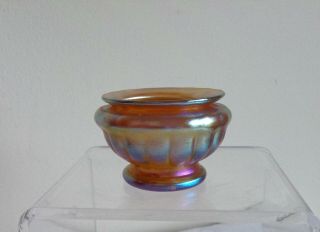 Vintage Tiffany Favrile Gold Iridescent Glass Miniature Vase Salt Pot L.  C.  T6581b