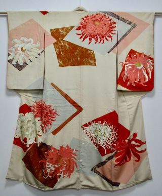 Japanese Kimono Silk Antique Houmongi / Chrysanthemum / Rare / Vintage /474