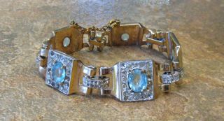 Vintage Reja Rhinestone Sterling Silver Gold Plated Link Bracelet 10 - I5407