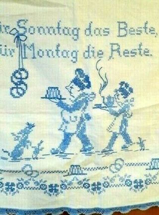 Exciting Vtg One - Of - A - Kind German Embroidered Chef Cooking Table Linen Runner