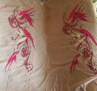 Vintage Alfred Shaheen Hand Printed Hawaii Fabric Hot Pink Floral Design 54 X 44