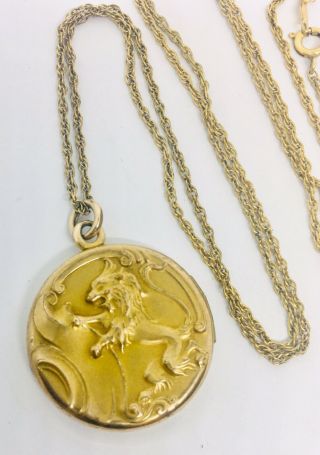 Victorian Gold Filled Locket Art Nouveau Standing Lion Antique Jewelry