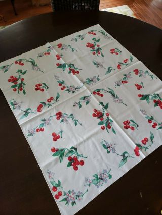 Vintage Tablecloth Luncheon Cherry Blossom Cherries Card Table