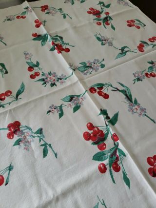 Vintage Tablecloth Luncheon Cherry Blossom Cherries Card Table 3