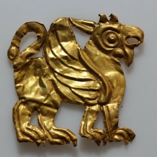 Circa 500 - 300 Bc Ancient Greek Gold Leaf Griffin Ornament - 24 Carats