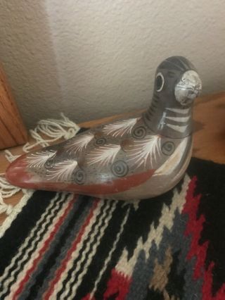 Vintage Tonala Mexican Folk Art Hand Painted Pottery Bird Dove White 7x4
