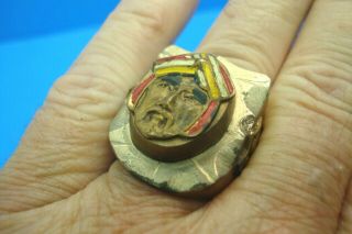 Vintage Mexican Biker Ring - - Mixed Metal With Enamel Warrior - - Sheilds - - Size 9.  5