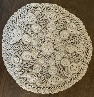 Vintage Hand Crochet Tablecloth Round Lace Table Cloth Doily Floral