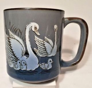 Vtg Otagiri Japan Swans Family Ceramic Coffee Tea Mug Stoneware Hand Painted