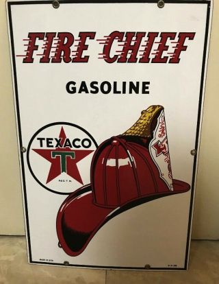 Vintage TEXACO FIRE CHIEF Porcelain Enamel Sign COND 3 - 3 - 56 2