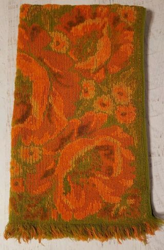 Vintage Hand Sculpted Towel Fieldcrest Orange Green Floral Fringe