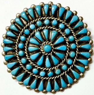 Vintage Zuni Petit Point Turquoise Sterling Silver Pendant Brooch & Necklace