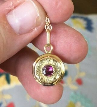 Antique Victorian French Chased Almandine Garnet Pendant Necklace 18k 18ct