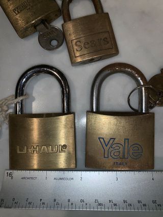 Vintage Brass Gold Padlocks w Keys: Yale Italy,  WALSCO,  Sears,  UHaul 2