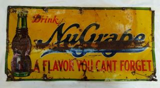 1900s Vintage Nu Icy Nu Grape Embossed Tin Litho Sign 12 X 23