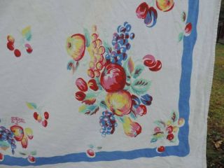 VINTAGE 1950 ' S BRIGHT FRUIT TABLECLOTH CHERRIES PEARS APPLES 50 X 58 3