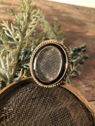 Antique Victorian Mourning Pin Brooch Woven Hair Under Glass 10 - 14kt Gold