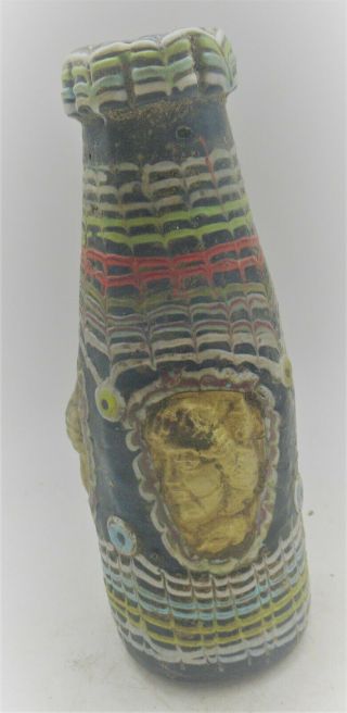 Circa 500bce Ancient Phoenician Mosaic Glass Bottle With Gold Gilt Attachments
