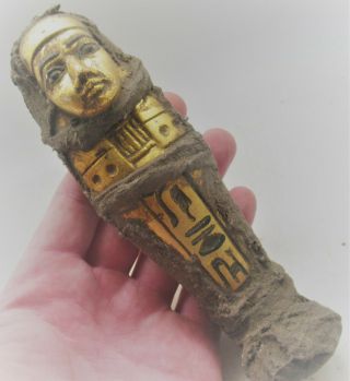 Circa 500bce Ancient Egyptian Gold Gilded Ushabti Wrapped In Coptic Cloth Rare