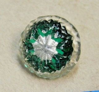 Antique Button Small Molded Clear Glass Green W A Silver Foil Star 451