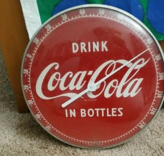 Vintage 50s Coca - Cola 12” Round Advertising Thermometer With Glass Case