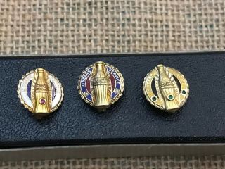 3 10k Gold Service Pins Coca - Cola 5/10/15 Years