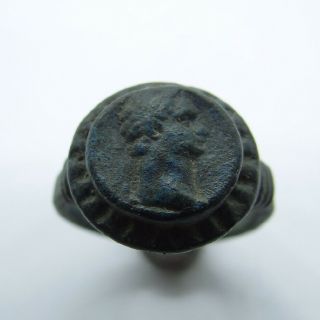 Roman Ancient Artifact Bronze Ring With Emperor Trajan