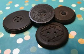 4 Antique Hard Pressed Goodyear Rubber Buttons N.  R.  Co Pt 1881