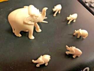 Small Vintage Antique Ivory Colored Hand Carved Japanese Chinese?elephant Family