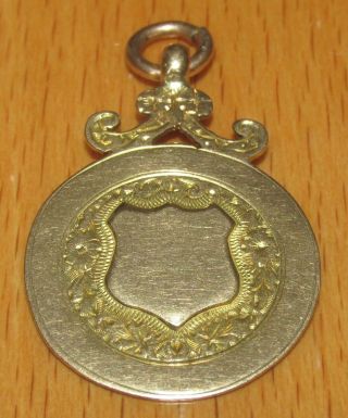 Vintage 9ct Yellow Gold Round Fob Shield Pendant (4.  0g)