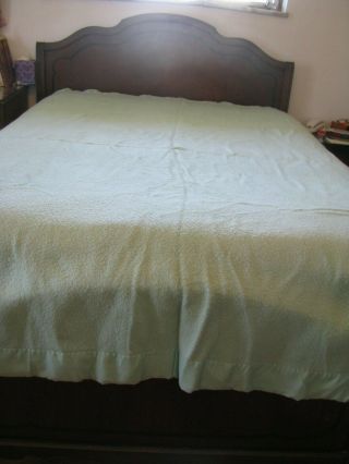 Vintage Green Blue Wool Camp Blanket Full Queen ? Size 86 " X 70 " Satin Binding