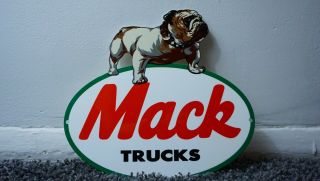Vintage Mack Trucks Metal Sign Gas Oil Service Station Pump Plate Rare Bulldog