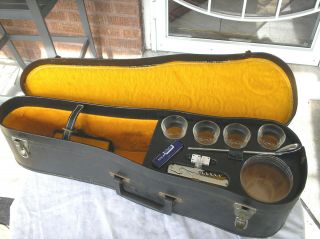 Unique Violin Case Portable Bar Set With Paying Cards,  Dice,  Drinking Glasses