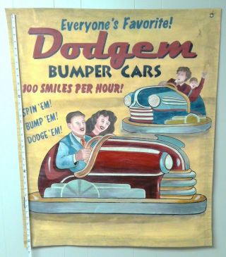VINTAGE CARNIVAL DODGEM BUMPER CAR ADVERTISING POSTER SIGN 2