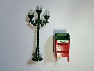 Dollhouse Miniature Metal Mail Mailbox & Street Lamp Light